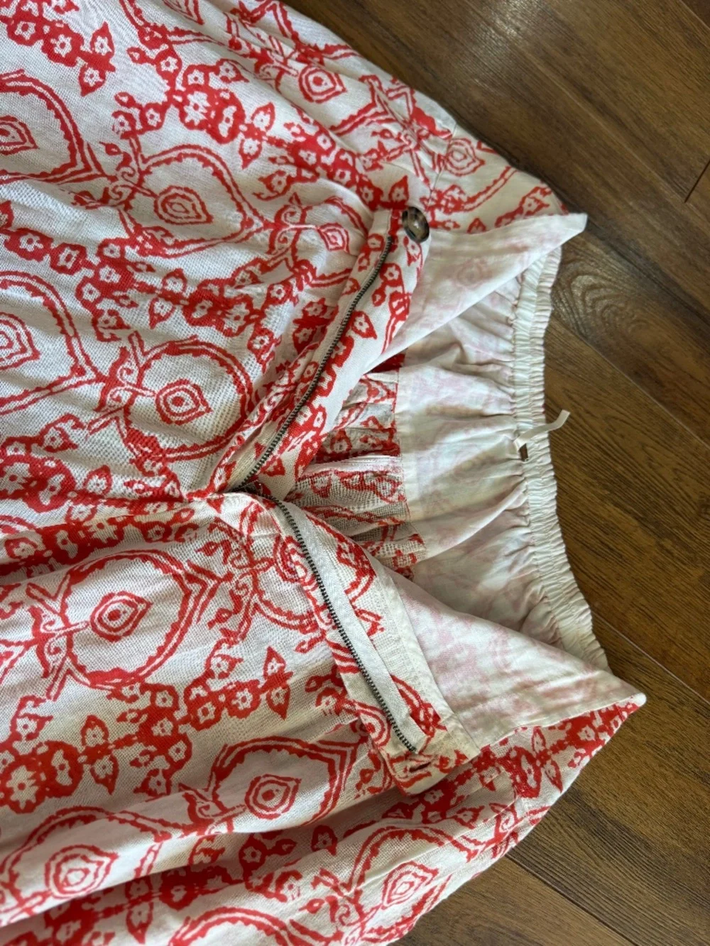 Free People Coral Red Print Balloon Harem Pants Boho Cotton India Large - Picture 14 of 15